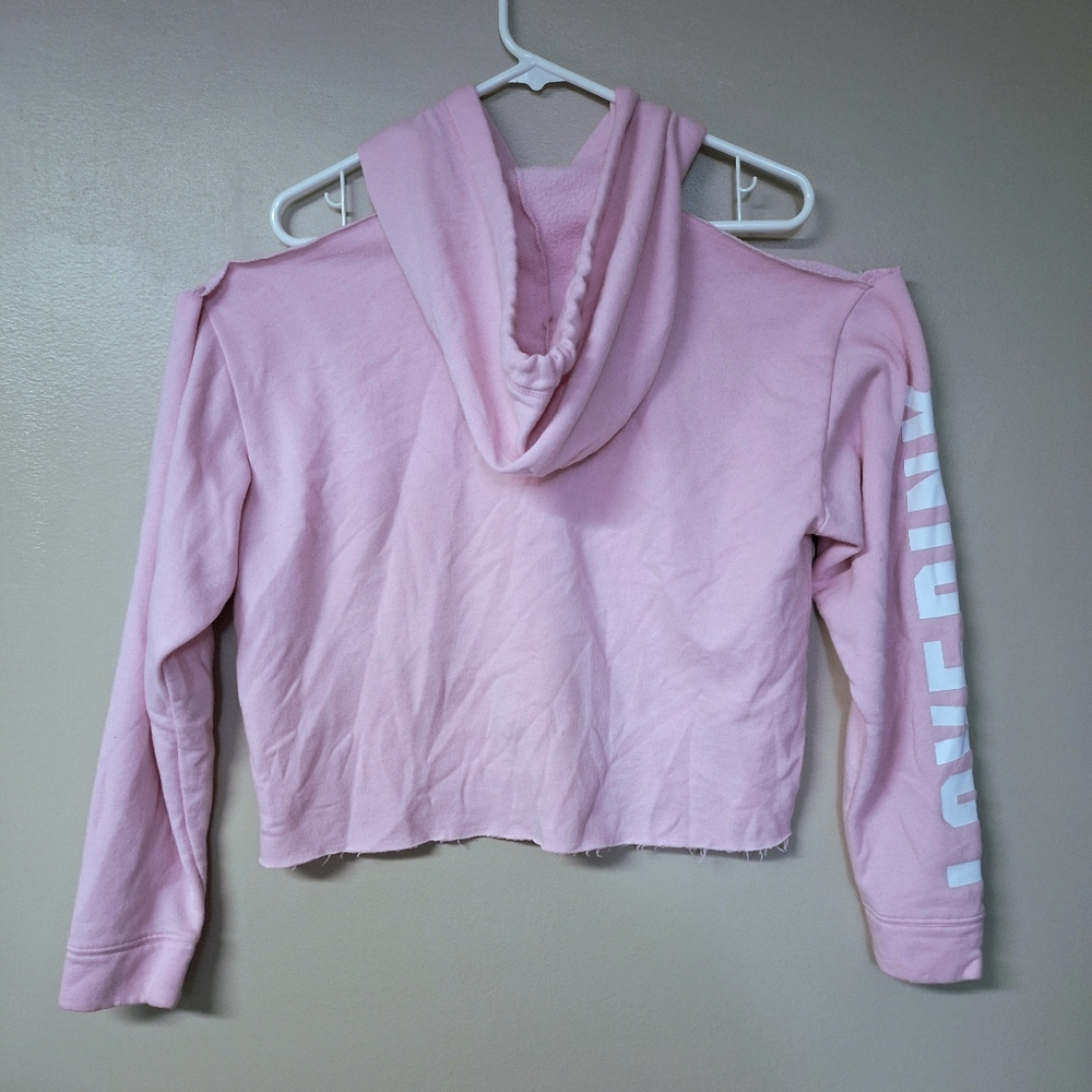 Pink Victoria's Secret Cut Out Cold Shoulder Long Sleeve Crop Hoodie Sweatshirt - Picture 8 of 8